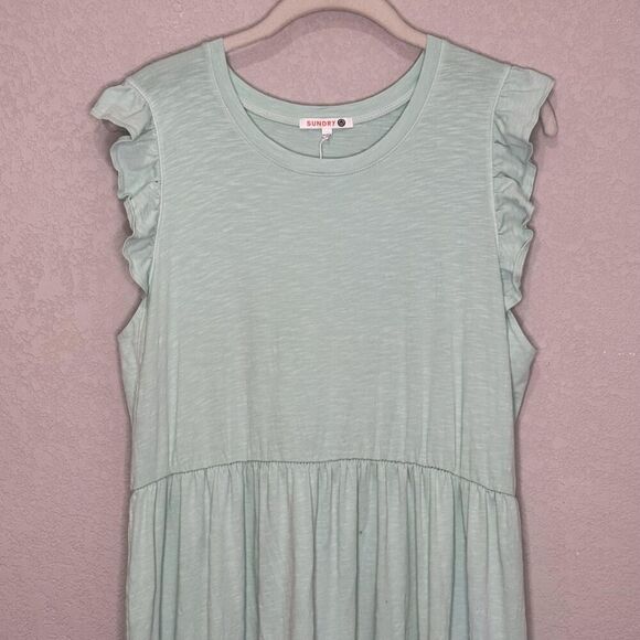 Sundry Dress Womens Size 3 Large Mint Green Ruffle Maxi Sleeveless Made USA - Picture 4 of 9